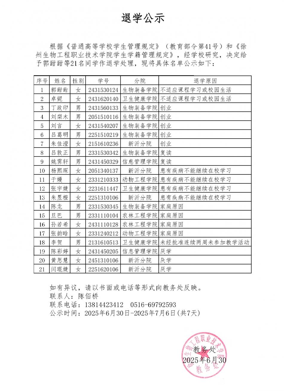 退学公示